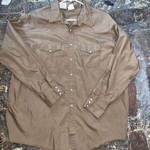 Western Frontier Mens Shirt 2X‎ Brown LS Pearl Snap Rockabilly Retro Vintage *